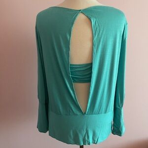 Teal Open-Back Long Sleeve Top